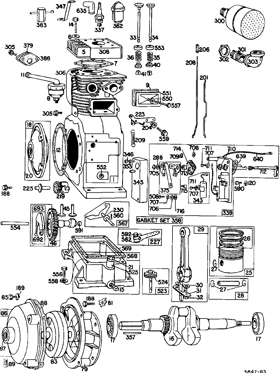 Cyl,muffler,crnkcse,gear Cse Diagram and Parts List for 231451-0181-XX  Briggs and Stratton Engine
